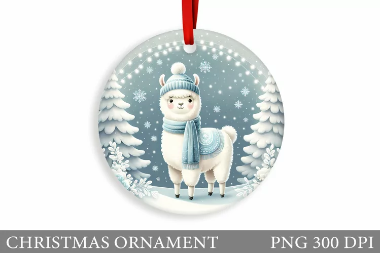Cute Lama Christmas Ornament. Christmas Ornament Sublimation