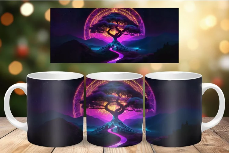 Mug Wrap Sublimation - neon glow tree of life