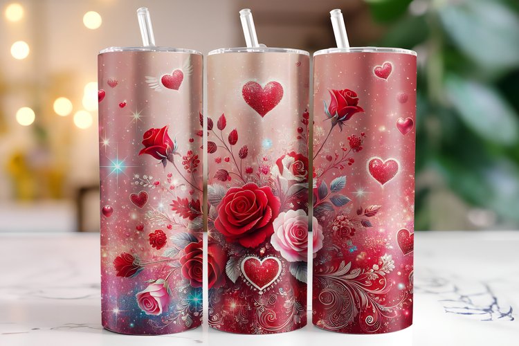 Flowers   Hearts Valentines Day Tumbler Wrap Sublimation