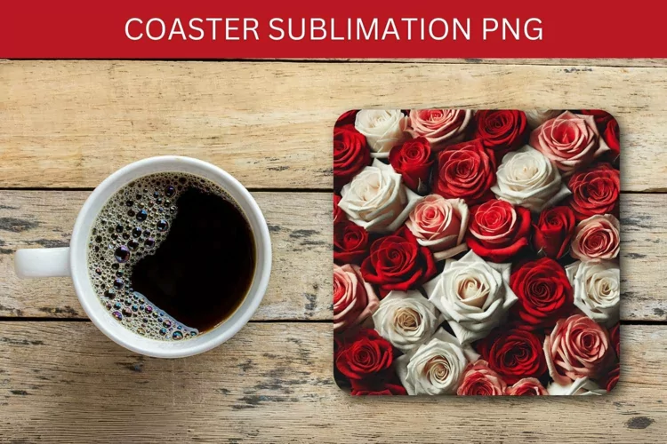 valentine square coaster - roses pattern