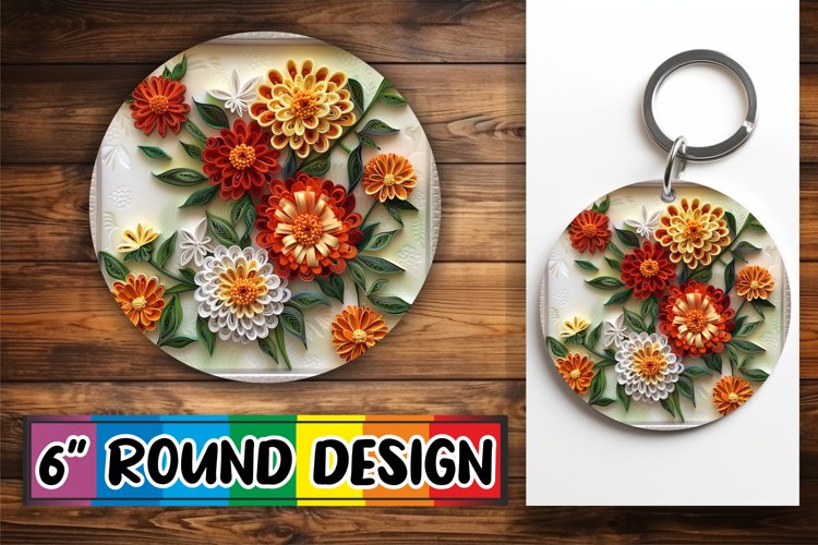 Spring Blossoms 3D Keychain Circle Design Sublimation Art example image 1