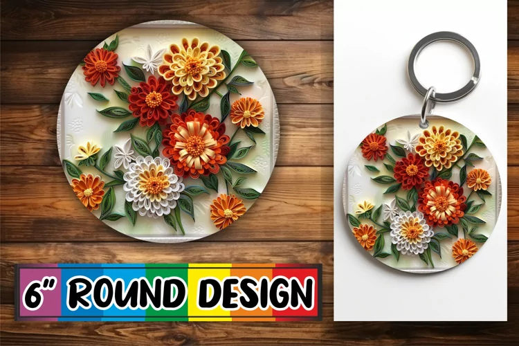 Spring Blossoms 3D Keychain Circle Design Sublimation Art