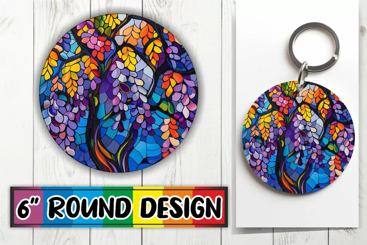 Vibrant Stained Glass Tree Round Design