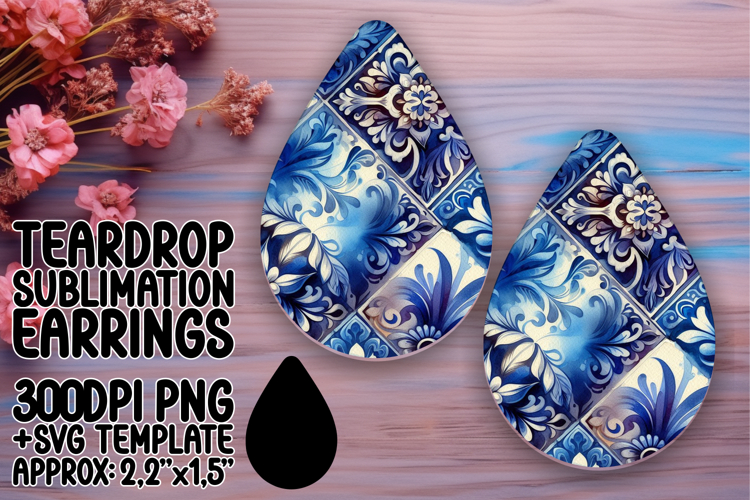 Dynamic Teardrop Earrings Sublimation PNG , Watercolor Patte