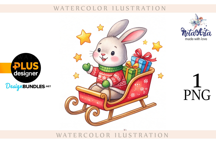 Christmas Bunny in Watercolor Style