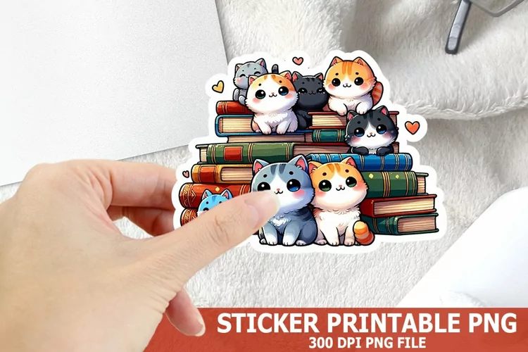 Cute Cat on A Stack of Books Sticker| Books Sticker