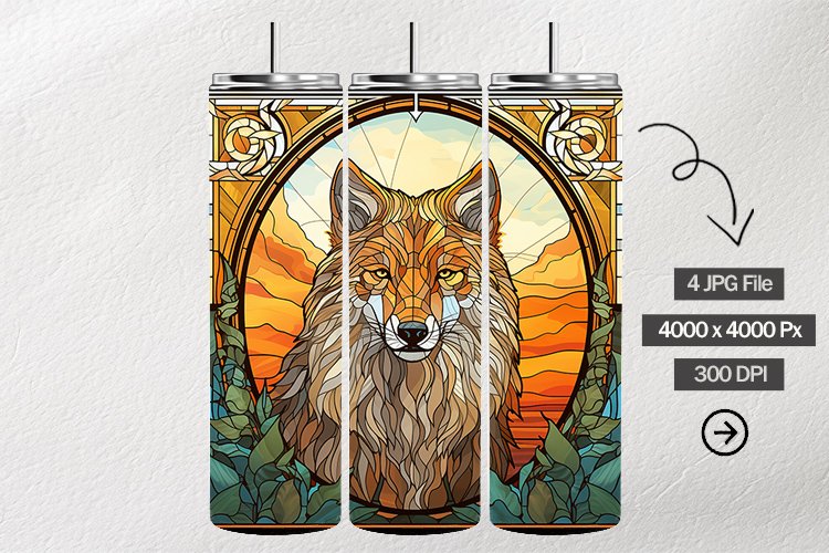 Wolf Stained Glass Square Coaster - 4 Variations example image 1