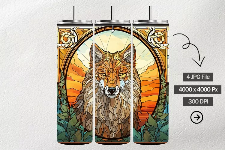 Wolf Stained Glass Square Coaster - 4 Variations