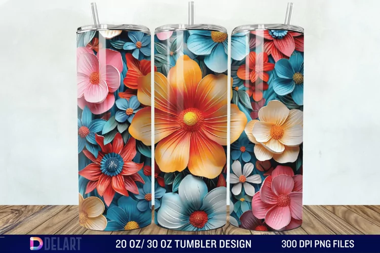 3D Painted Flower Tumbler Wrap