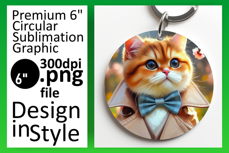 Creative Circle Design Keychain Template , Cute Cat