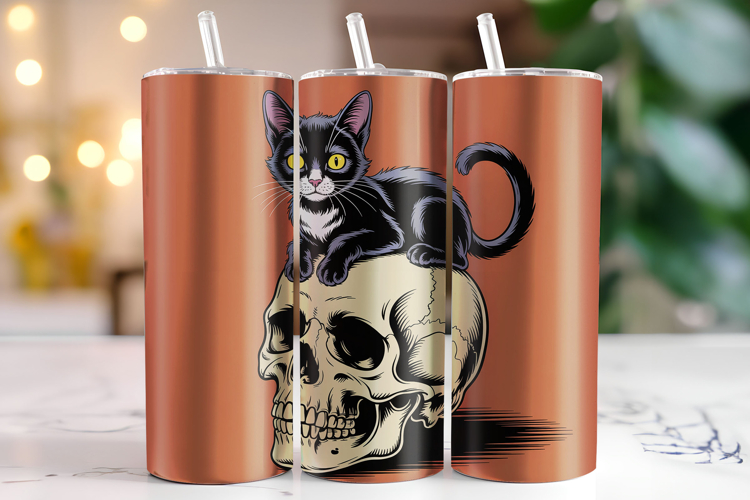 Black Cat & Skull Tumbler Wrap | Sublimation | Tumblers