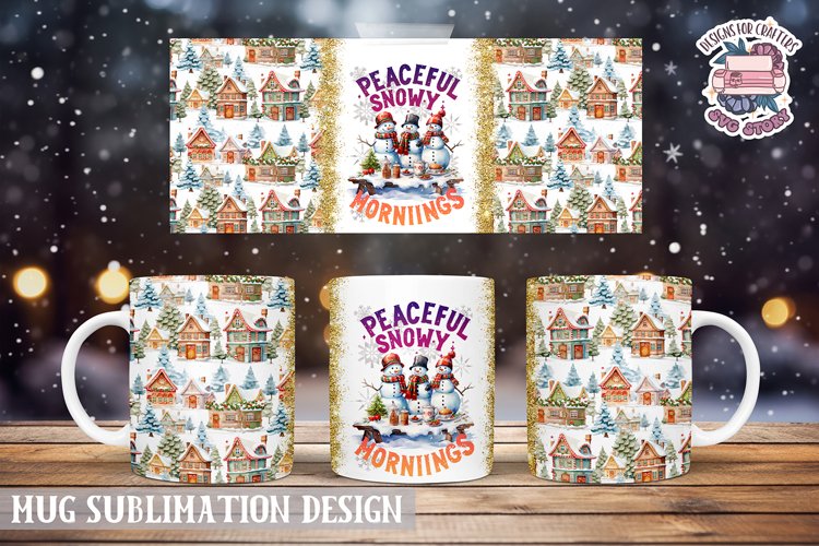 Christmas Mug Wrap Sublimation Quote Peaceful snowy mornings example image 1