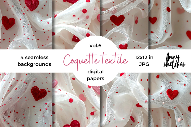 Coquette Textile Valentine Digital Paper Kit Rococo Patterns