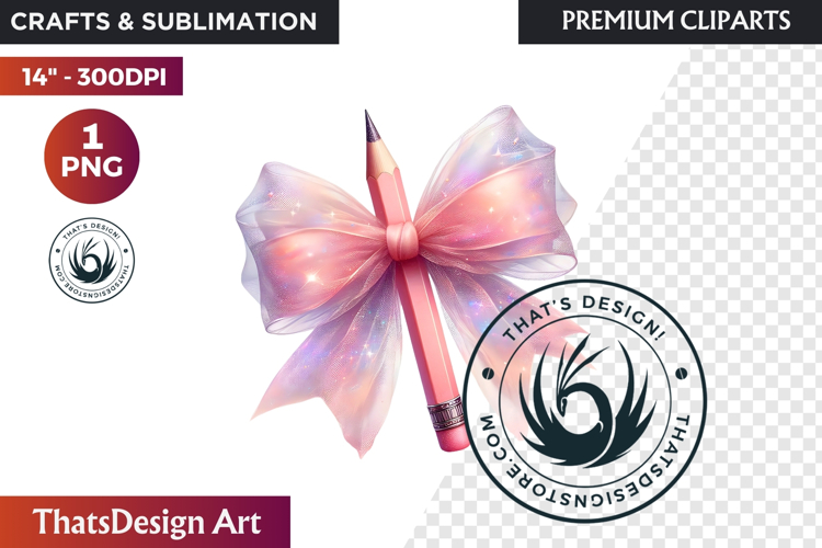 Pastel Coquette Pencil bow Clipart Girly School Supplies