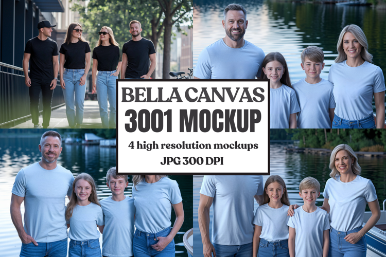 Bella Canvas 3001 Family Group T-Shirt Mockup