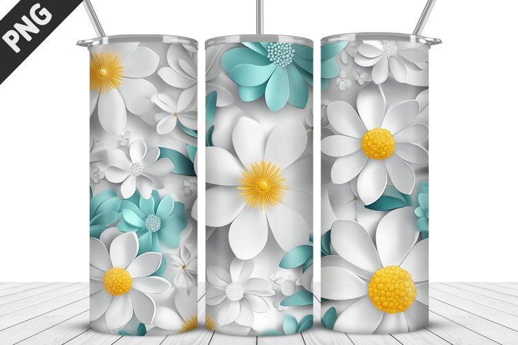 3D White Flowers Tumbler Wrap | Sublimation Design | Tumbler example image 1