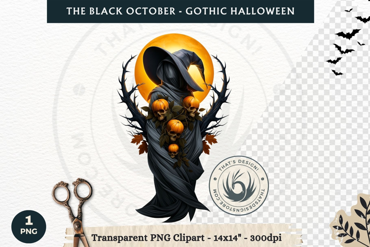 The Black October Gothic Halloween Clipart, Horror character