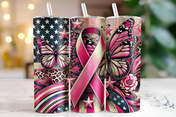 Pink Awareness Ribbon Tumbler Wrap | Sublimation | Tumblers