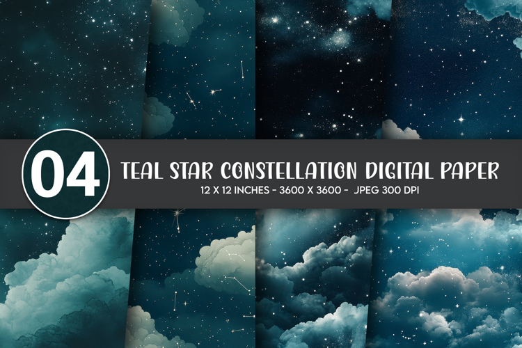 Teal Star Constellation Digital Paper