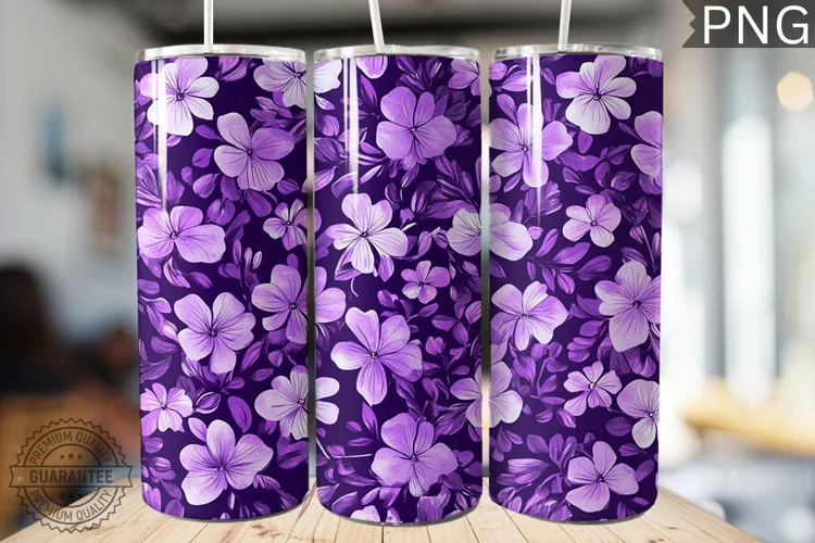 Purple Floral Tumbler Wrap - High Quality 300 Dpi