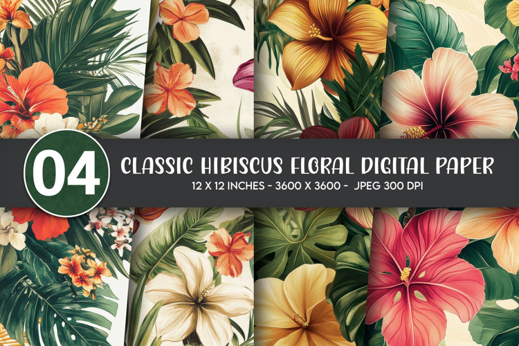 Classic Hibiscus Floral Digital Paper