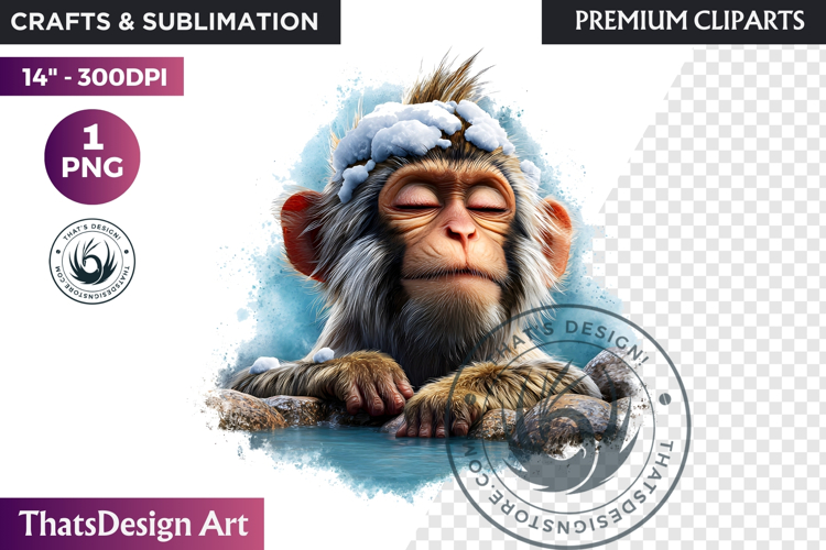 Snow monkey Watercolor Arctic Winter Animal Clipart Wildlife
