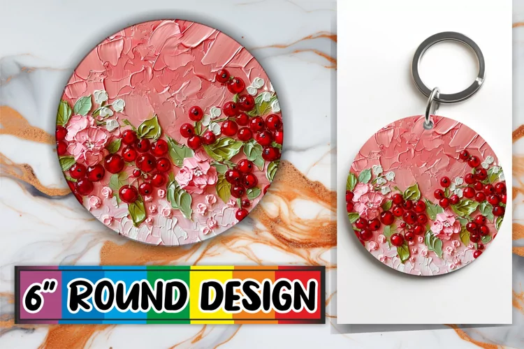 Blooming Flowers Keychain Round Design