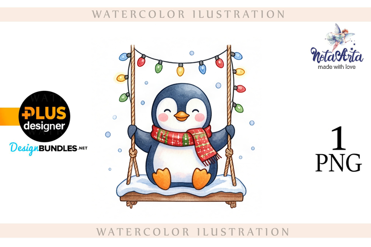 Christmas Penguins in Watercolor Style