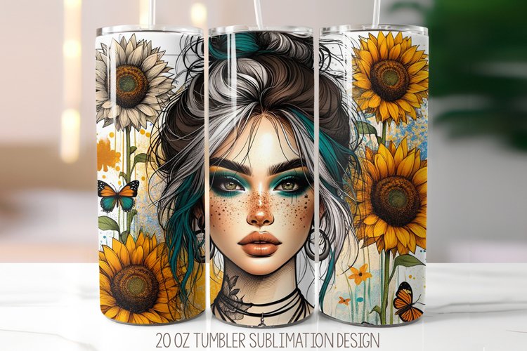 Floral Girl Tumbler Sublimation Design | 20oz Skinny Tumbler