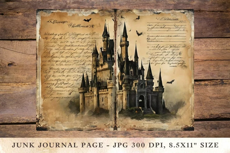 Printable Junk Journal Pages halloween castle