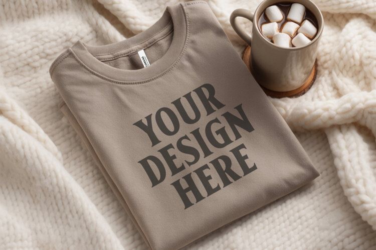 Christmas Bella Canvas 3001 Ash Folded Tshirt Mockup example image 1