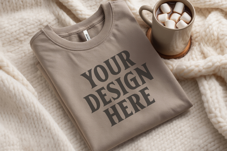 Christmas Bella Canvas 3001 Ash Folded Tshirt Mockup