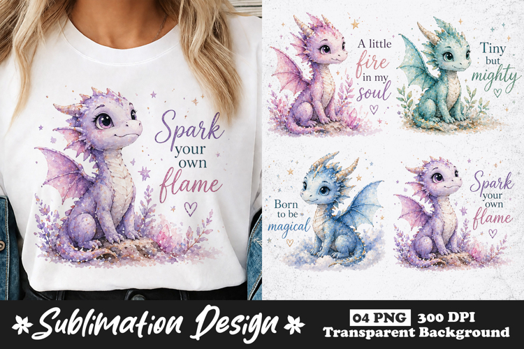 Cute Baby Dragon Sublimation PNG Designs example image 1