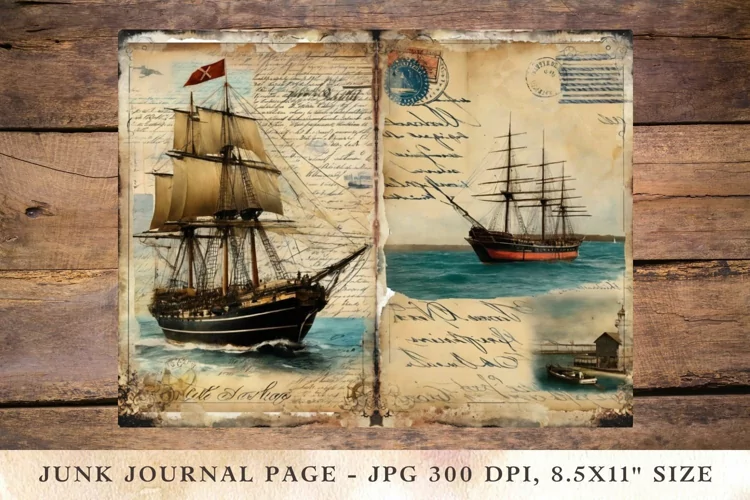 Printable Junk Journal Pages nautical ship voyage 1