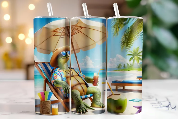 Turtle on the Beach Tumbler Wrap | Sublimation | Tumblers