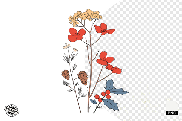 Christmas Doodle Wildflowers Clipart