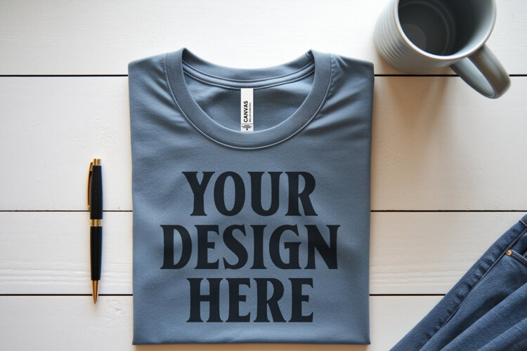 Athletic Heather Bella Canvas 3001 Flat Lay T-Shirt Mockup example image 1