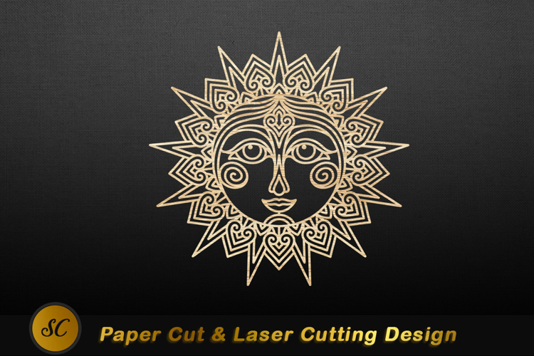 Golden sun face intricate design image Laser cut