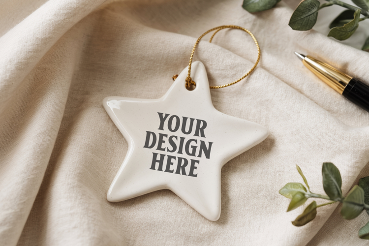 Christmas Star Ceramic Ornament Mockup | Holiday Star