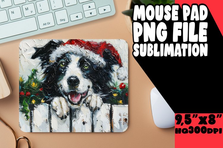 Peeking Dog Winter Art Christmas Mouse Pad Sublimation