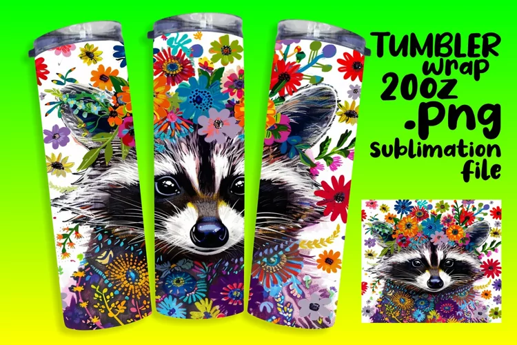 Vibrant Raccoon with Floral Tumbler Wrap - 20oz