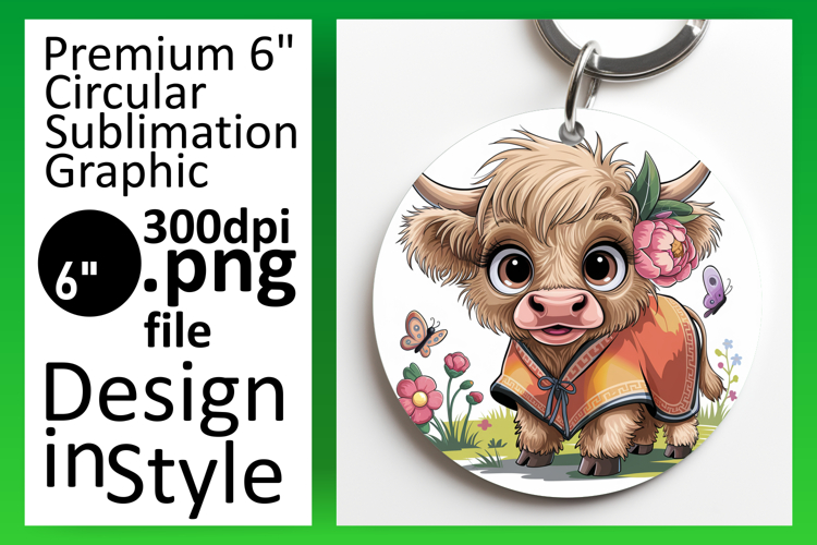 Artful Circle Design Sublimation PNG , Cute Cow
