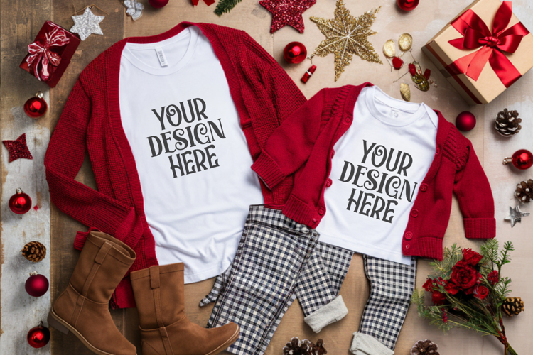 Christmas Family Matching Flat Lay T-Shirt Mockups