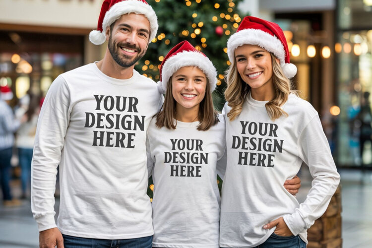 Christmas Family Matching T-Shirt Mockups | Holiday Group example image 1