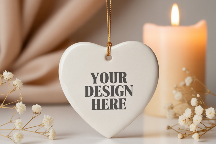 Christmas Love Heart Ornament Mockup | Holiday Hanging