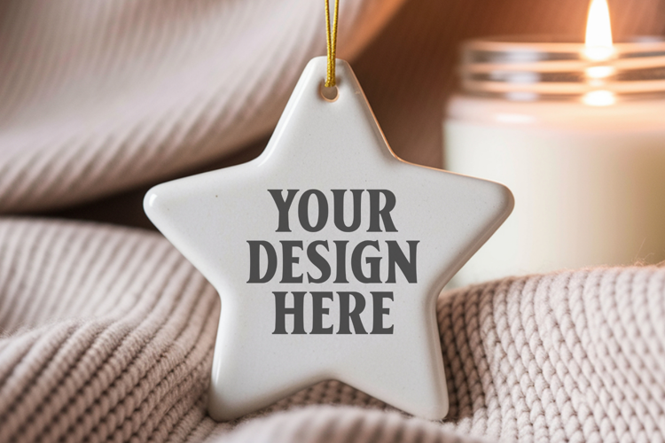 Christmas Star Ceramic Ornaments Mockup