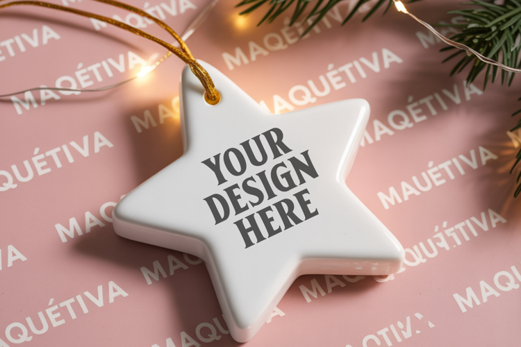 Christmas Star Ceramic Ornaments Mockup | Holiday Star Ornam
