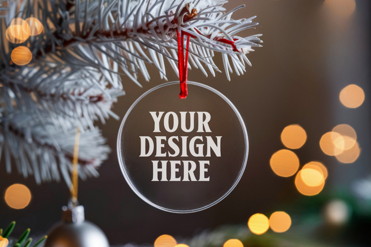 Acrylic Christmas Ornament Mockups | Clear Round Holiday