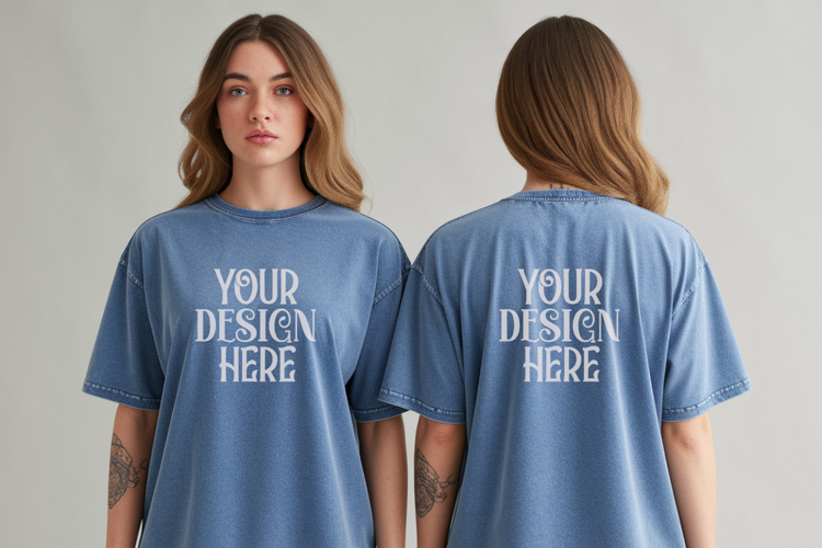 Comfort Colors 1717 Blue Jean Front & back T shirt mockups