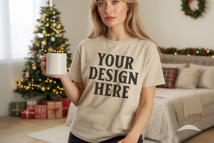 Comfort Colors 1717 Ivory Christmas T-Shirt Mockup, Boho